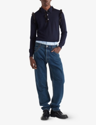 Shop Prada Branded-plaque Five-pocket Classic-fit Jeans In Blue