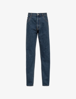 Shop Prada Branded-plaque Five-pocket Classic-fit Jeans In Blue