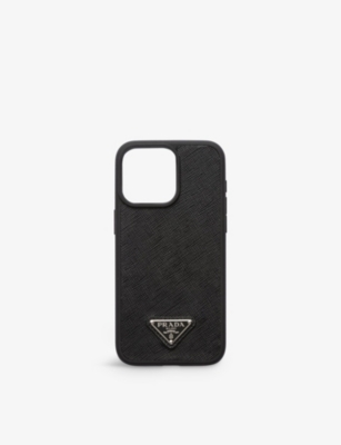 PRADA: Branded-plaque leather iPhone 15 Pro cover