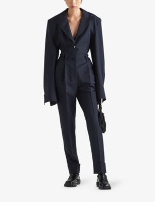 Prada Womens  Tailored Mid-rise Wool-blend Trousers In Blue