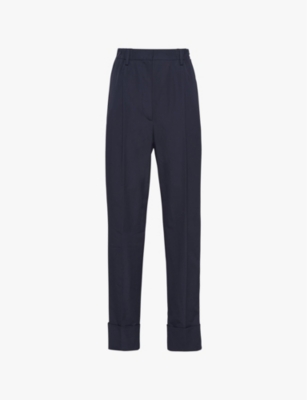 Prada Womens  Tailored Mid-rise Wool-blend Trousers In Blue
