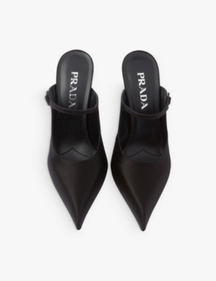 Shop Prada Womens Black Pointed-toe Slip-on Satin Heels