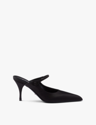 Shop Prada Womens Black Pointed-toe Slip-on Satin Heels