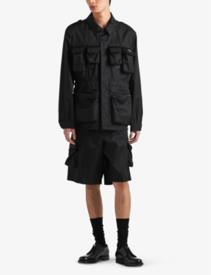 Prada Black Re-nylon Multi-pocket Jacket Men In Black