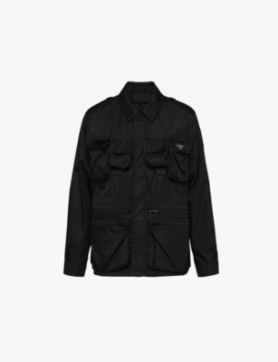 Prada Black Re-nylon Multi-pocket Jacket Men In Black