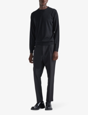 Prada Black Wool Cashmere Crew-neck Sweater With Logo In Black