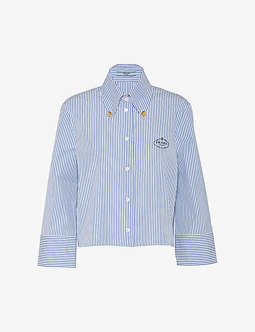PRADA: Logo-embroidered striped slim-fit cotton-blend shirt