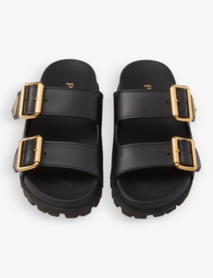 Shop Prada Womens  Brand-tab Leather Sandals In Black