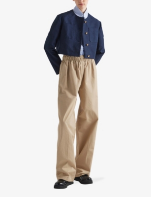 Shop Prada Wide-leg Cotton-poplin Trousers In Neutral