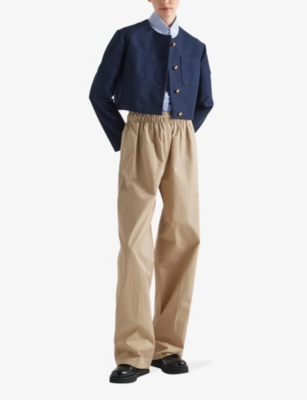 PRADA: Wide-leg cotton-poplin trousers