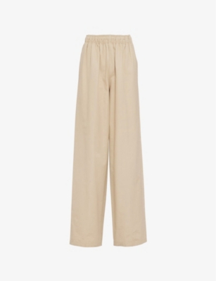 Shop Prada Wide-leg Cotton-poplin Trousers In Neutral