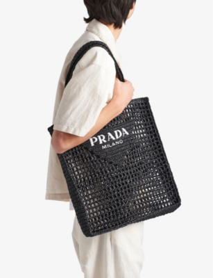 PRADA: Brand-embroidered crochet tote bag