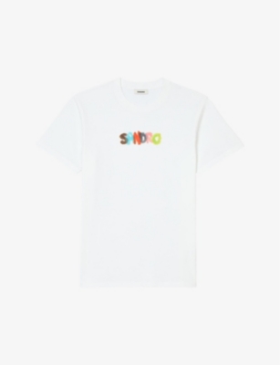 Shop Sandro Men's Naturels Arty Logo-print Regular-fit Cotton-jersey T-shirt
