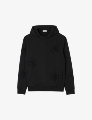 SANDRO: Flower-embroidered relaxed-fit cotton hoody