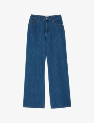 SANDRO: Rhinestone-embellished straight-leg high-rise denim jeans