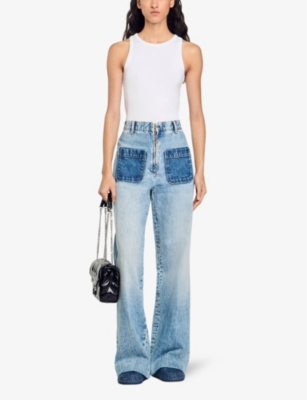 Sandro Oslone High Waisted Wide Leg Jeans In Light Blue Jean In Denim - Jean