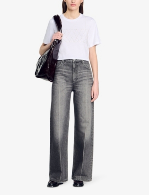 Rhinestone-embellished cropped cotton T-shirt