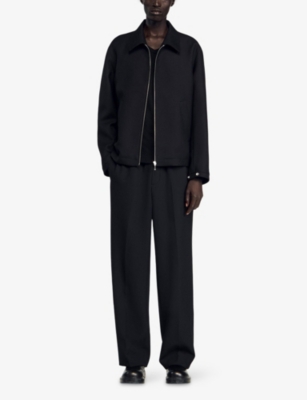Sandro Mens Black Regular-fit Zip-up Wool-blend Jacket Xl In Black