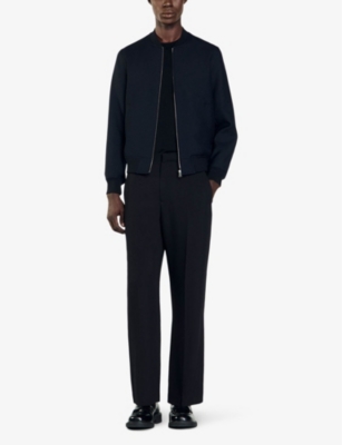 Sandro Mens Bleus Teddy Elasticated-cuffs Regular-fit Wool-blend Jacket In Bleus