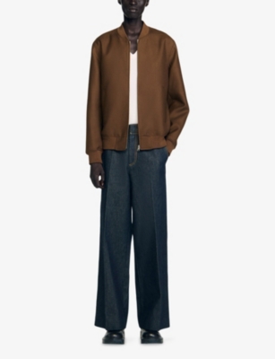 Sandro Mens Tobacco Brown Regular-fit Ribbed-collar Wool-blend Bomber Jacket In Brown