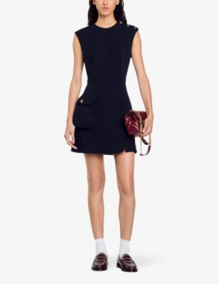 Sandro Button-detail Mini Dress In Bleus