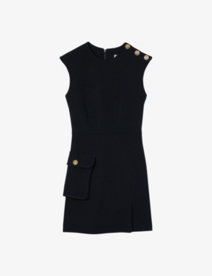 Sandro Button-detail Mini Dress In Bleus