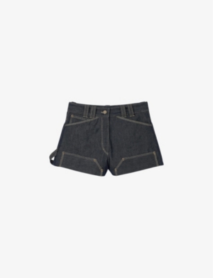 SANDRO WOMENS SANDRO CONTRAST-STITCH HIGH-RISE DENIM SHORTS 