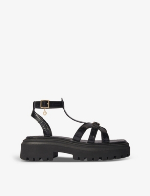 MAJE: Clover-embellished croc-embossed flat leather sandals