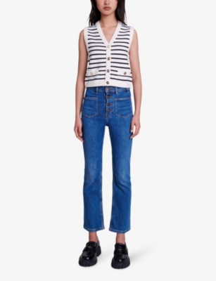 Maje Melisse Striped Sleeveless Cardigan In Bleus