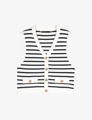 Maje Melisse Striped Sleeveless Cardigan In Bleus