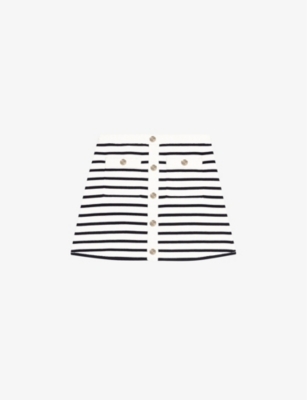 Maje Womens Bleus Button-embellished High-rise Striped Stretch-knit Mini Skirt