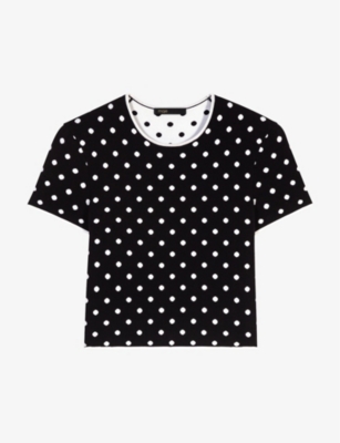 Shop Maje Women's Bicolore Polka-dot Short-sleeve Stretch-knit Top