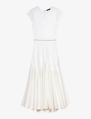 Maje Belted Open-knit Maxi Dress In Blanc