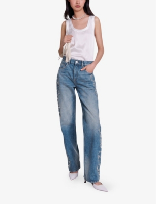 MAJE: Round-neck relaxed-fit stretch-silk top