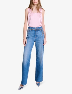 Maje Womens Roses Round-neck Relaxed-fit Stretch-silk Top In Roses