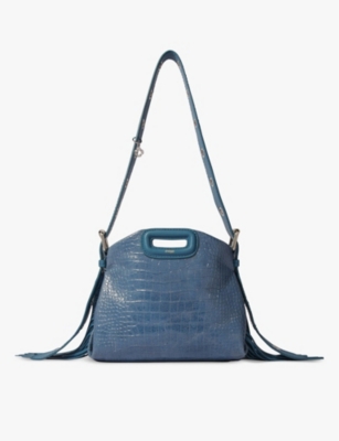 Shop Maje Womens Miss M Logo-embossed Leather Shoulder Bag Bleus