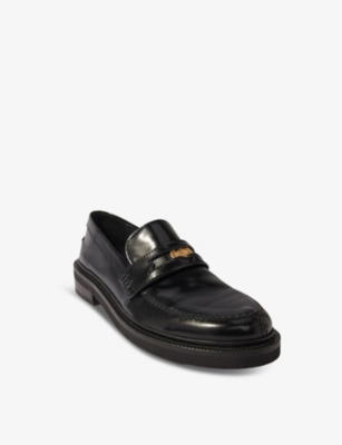 Maje Leather Loafers In Noir / Gris