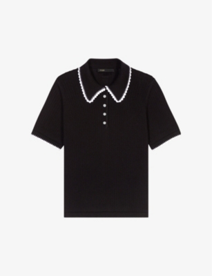 MAJE: Pointelle-collar short-sleeve cotton polo shirt