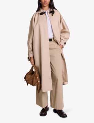 MAJE: Contrast-buckle long cotton trench coat
