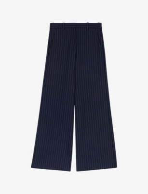 Maje Womens Bleus Flared-leg High-rise Striped Stretch-wool Trousers