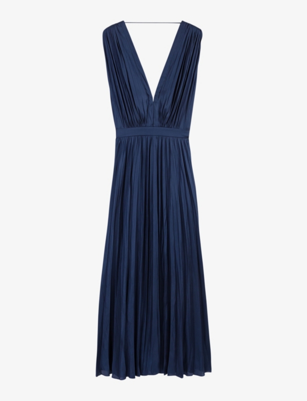 V-neck pleated woven maxi dress