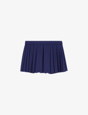 MAJE: Stripe-print layered-effect high-rise stretch-wool shorts