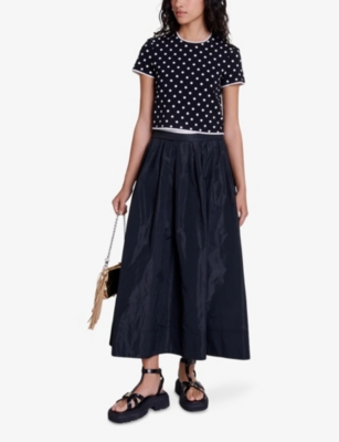 Flared-skirt high-rise woven maxi skirt