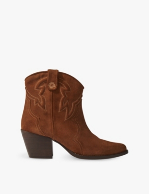 MAJE: Western heeled suede ankle boots