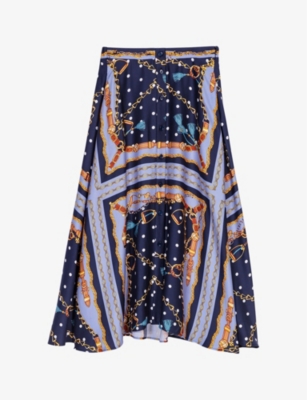 MAJE: Chain-print elasticated-waist woven midi skirt