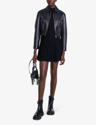 MAJE: Regular-fit zip-up cropped leather jacket