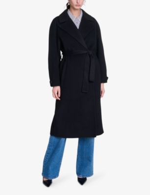 Maje Double-faced Mid-length Coat In Noir / Gris