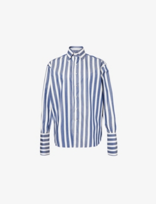 WOERA: Stripe-pattern curved-hem cotton shirt