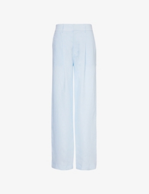 Woera Womens Light Blue Pressed-crease Wide-leg Mid-rise Linen Trousers