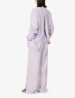 Shop Woera Womens Lavender Open-back Relaxed-fit Linen Shirt